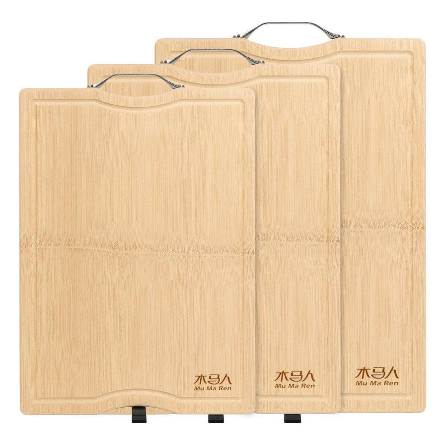 MUMAREN Bamboo Cutting Board Kitchen Serving Chopping Boards Large Wood Stand 3 Sizes - MRSLM