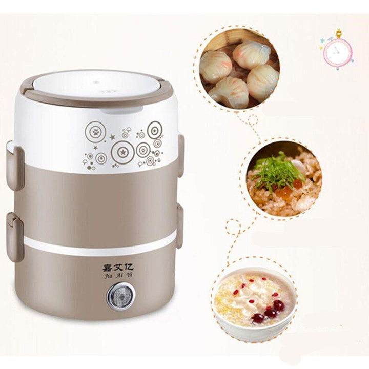 2L 3 Layers Electric Rice Cooker Heating Lunch Box Food Warmer Meal Container - MRSLM