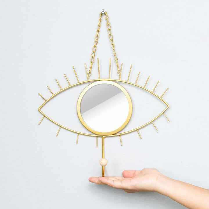 Geometric Eye Flower Design Mirror Iron Art Hooks Wall Hanging Handmade Home Decoration Hook (Gold) - MRSLM