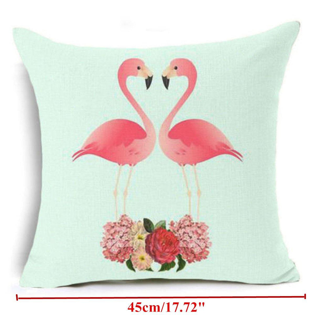 18''x18'' Flamingo Square Cotton Linen Pillow Case Cushion Cover Home Sofa Decor - MRSLM