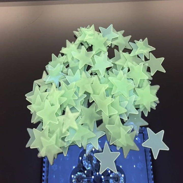 100pcs 3D Stars Glow In Dark Luminous Tape Fluorescent Plastic Wall Sticker Wall Decal Decorations - MRSLM