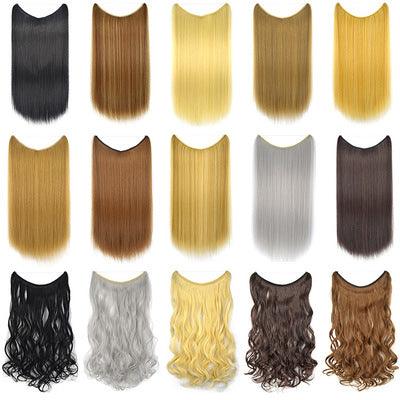 22 inches Invisible Wire No Clips in Hair Extensions Secret Fish Line Hairpieces Silky Straight Synthetic - MRSLM