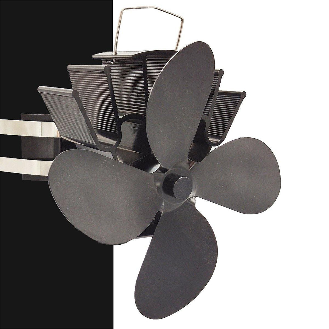 Powered Stove Fan 4 Blade Wood Stove Fans Aluminium Silent Eco-Friendly for Wood Log Burner Fireplace (Black) - MRSLM