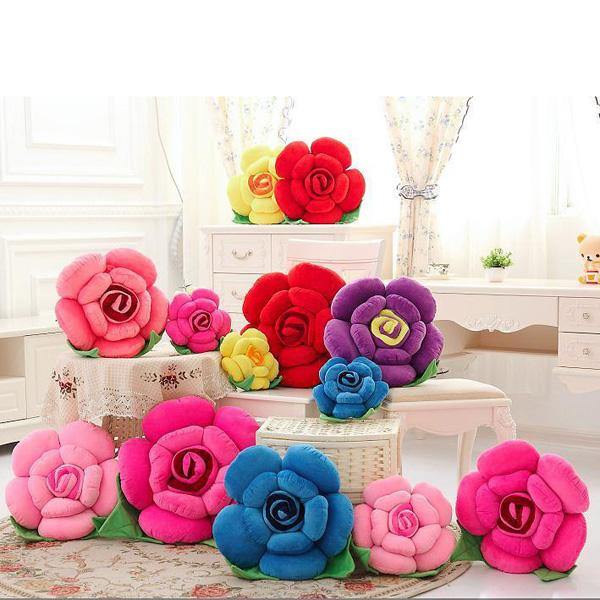 3D Colorful Rose Flowers Throw Pillow Plush Sofa Car Office Back Cushion Valentines Gift - MRSLM