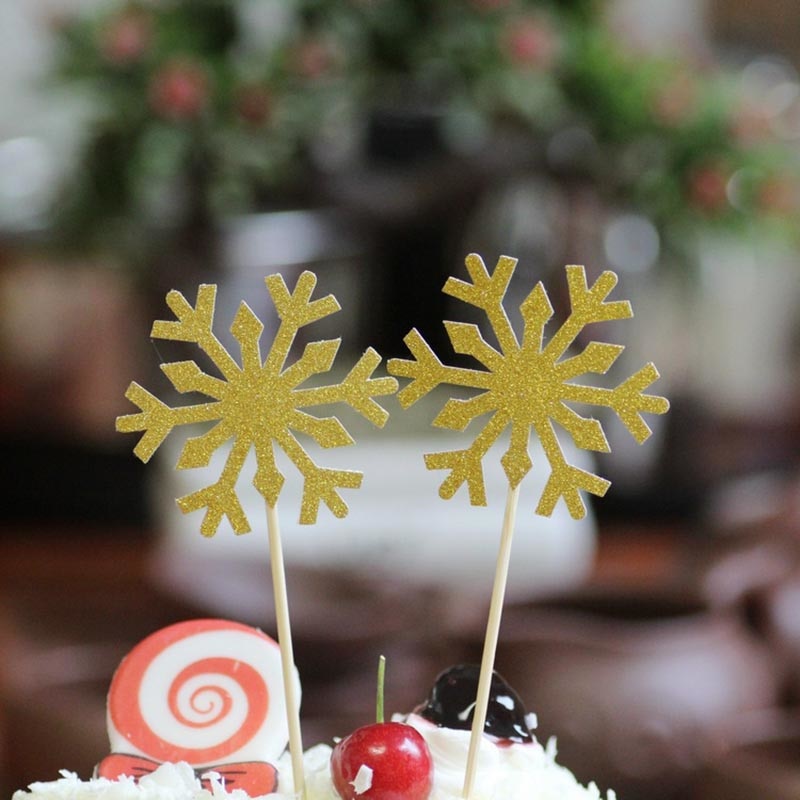 Glitter Snowflake New Year Party Cake Toppers 20 pcs Set