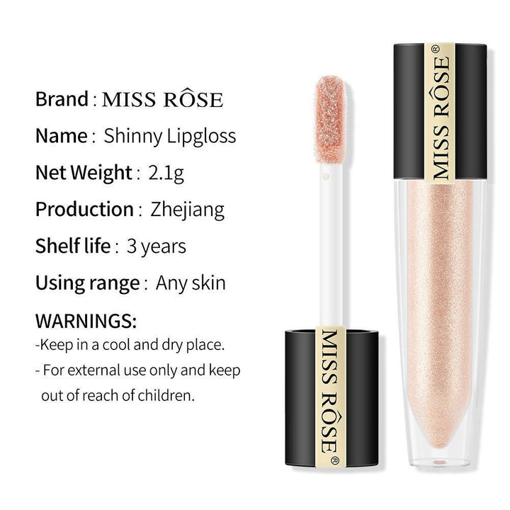Miss Rose Shimmer Lip Gloss Pearly Metallic Lip Stick Waterproof Long-lasting Lip Gloss Beauty Cosmetics Make Up Lip Makeup - MRSLM