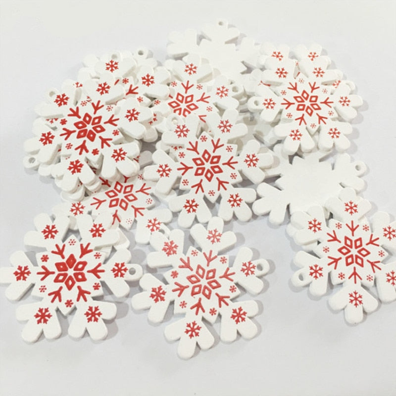 White / Red Natural Wooden Christmas Pendants 5 pcs Set