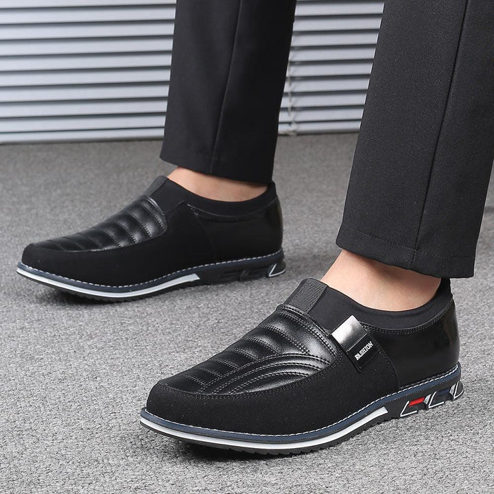 Rubber Breathable Round Toe Black Casual Microfiber Leather Shoes - MRSLM