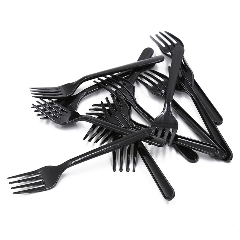 Transparent / Black Disposable Forks 95 pcs Set