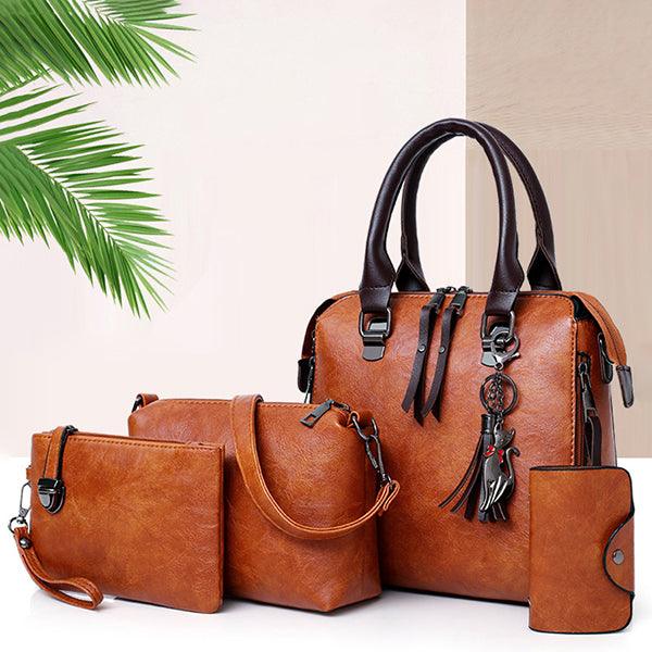 4 PCS Women Faux Leather Elegant Handbag Crossbody Bag - MRSLM