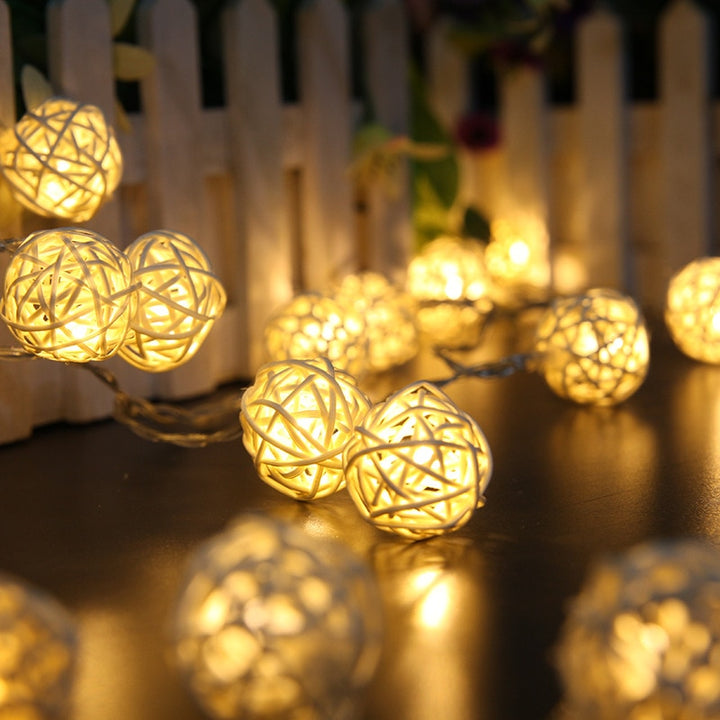 Warm White Rattan Ball LED String Light