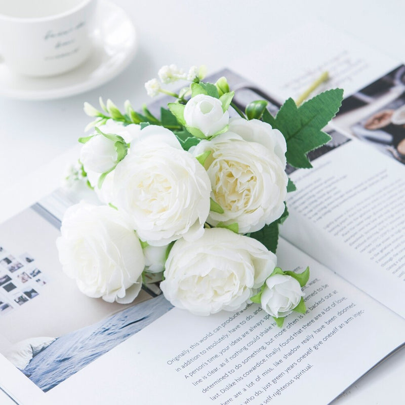 artificial peony flower branch, view 3 - MRSLM