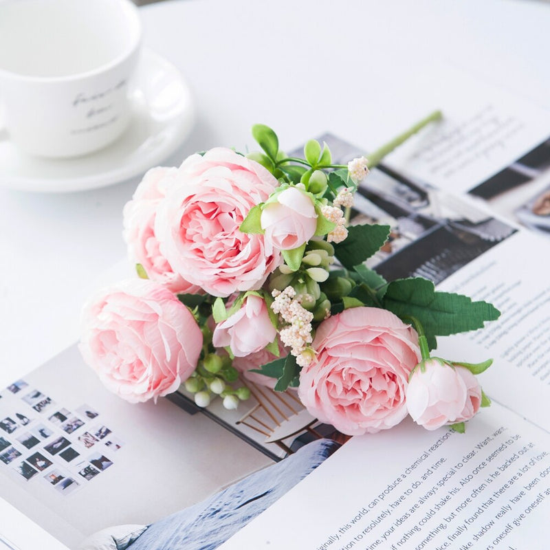 artificial peony flower branch, view 4 - MRSLM