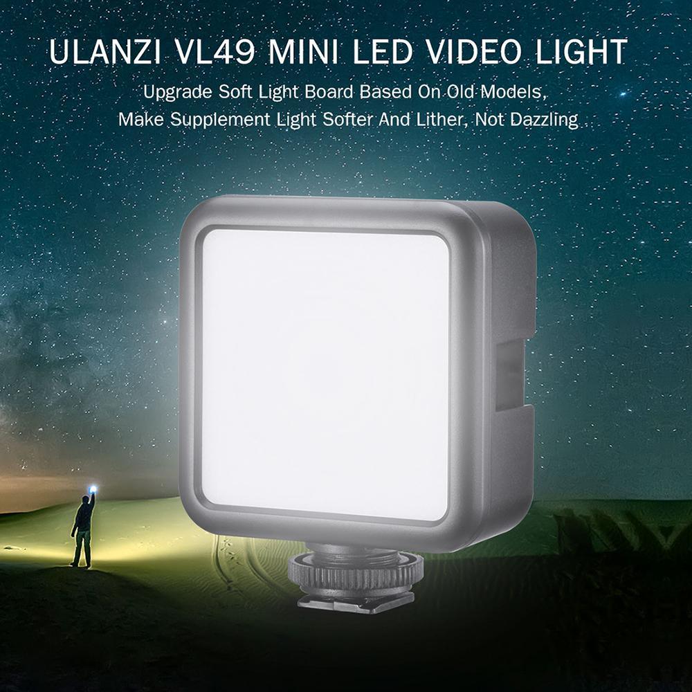 ULANZI VL49 Mini LED Video Light Photography Lamp 6W Dimmable CRI95+ with Cold Shoe Mount for Canon DSLR Camera - MRSLM