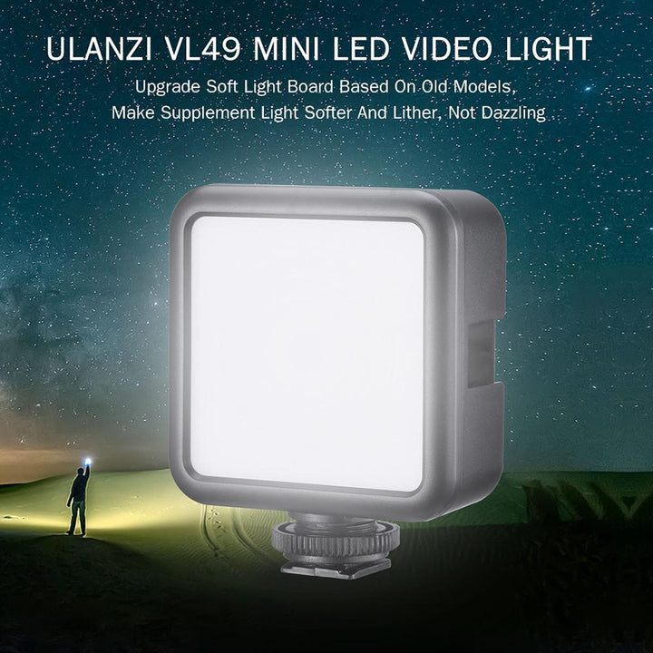 ULANZI VL49 Mini LED Video Light Photography Lamp 6W Dimmable CRI95+ with Cold Shoe Mount for Canon DSLR Camera - MRSLM