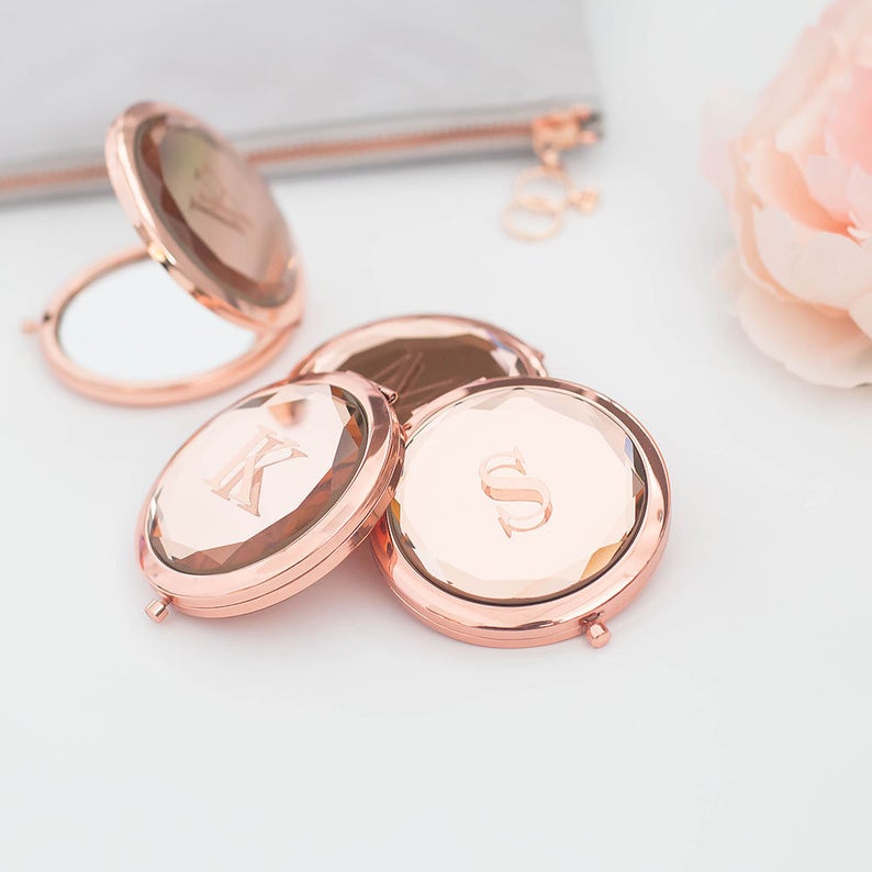 Decorative rose gold compact mirror, view 4 - MRSLM