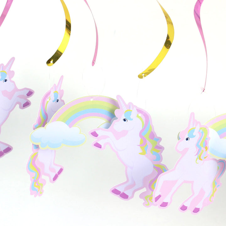 Rainbow Unicorn Design Party Ceiling Swirls 6 pcs Set