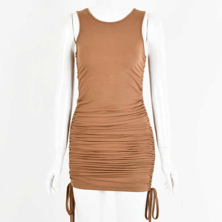 Drawstring pleated sexy bag hip vest dress - MRSLM