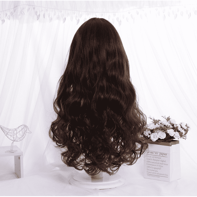 Korean style new air bangs female fashion long curly hair high temperature silk wig headgear - MRSLM