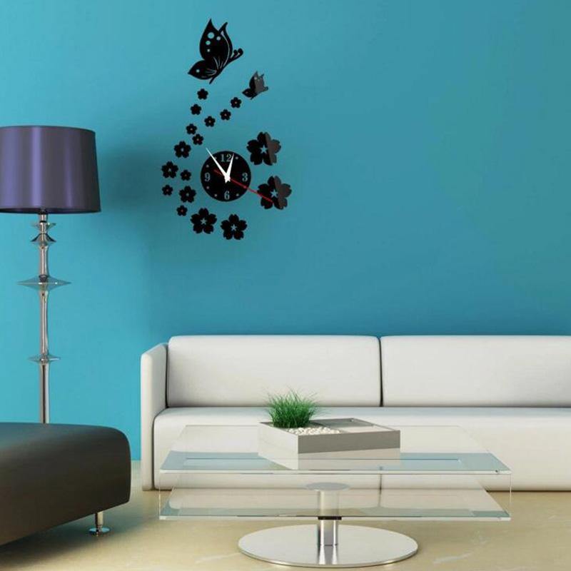 Honana DX-X7 Creative Butterfly 3D Acrylic Mirror Wall Sticker Quartz Clocks Watch Large Home Decor - MRSLM