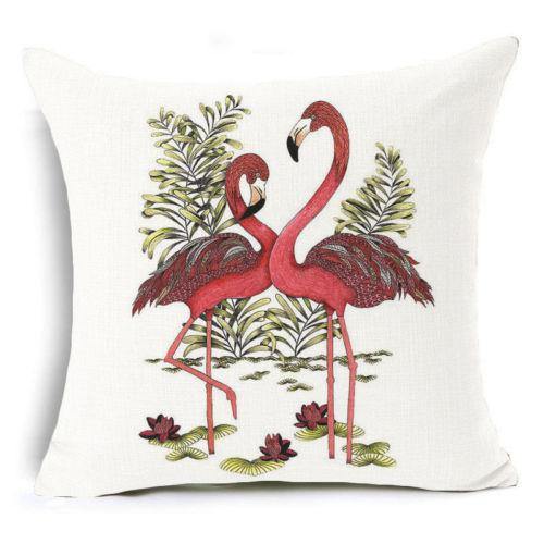18''x18'' Flamingo Square Cotton Linen Pillow Case Cushion Cover Home Sofa Decor - MRSLM
