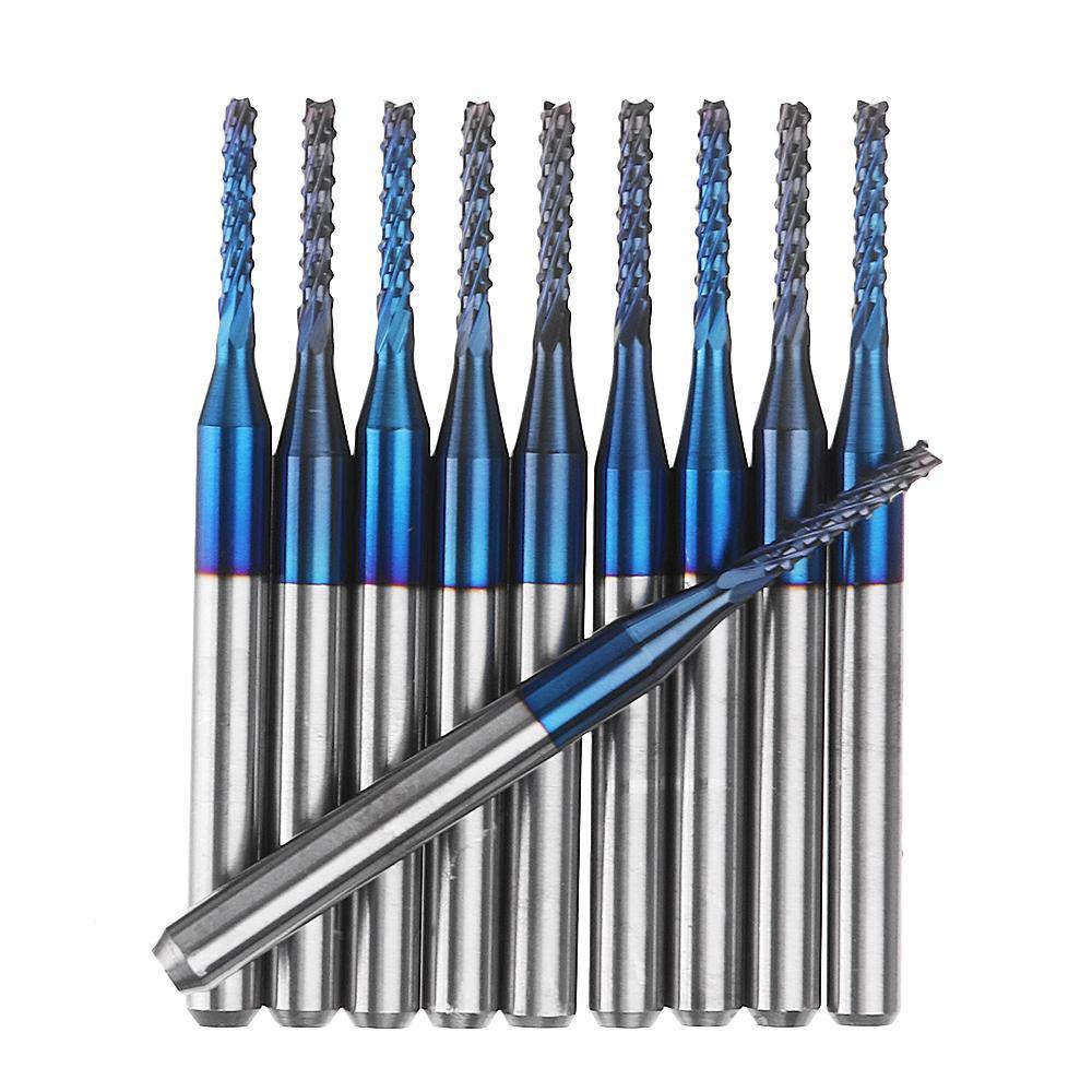 Drillpro 10pcs 1.1-1.5mm Blue NACO Coated PCB Bits Carbide Engraving Milling Cutter For CNC Tool Rotary Burrs - MRSLM