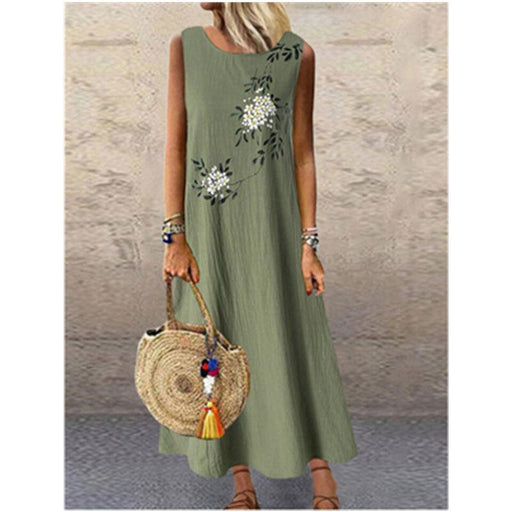 Cotton linen round neck sleeveless vest dress, view 4 - MRSLM