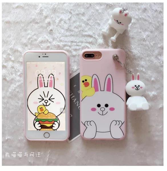 iPhone8/7PLUS doll pendant mobile phone shell 6S pink rabbit rubber sleeve iPhoneX/7 bear doll lanyard bracket - MRSLM