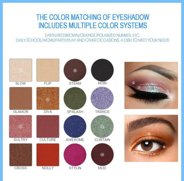 IMAGIC Professional Shimmer Matte Eyeshadow Palette 16 Colors Natural Eye Shadow Waterproof Lasting Pressed Cosmetic - MRSLM