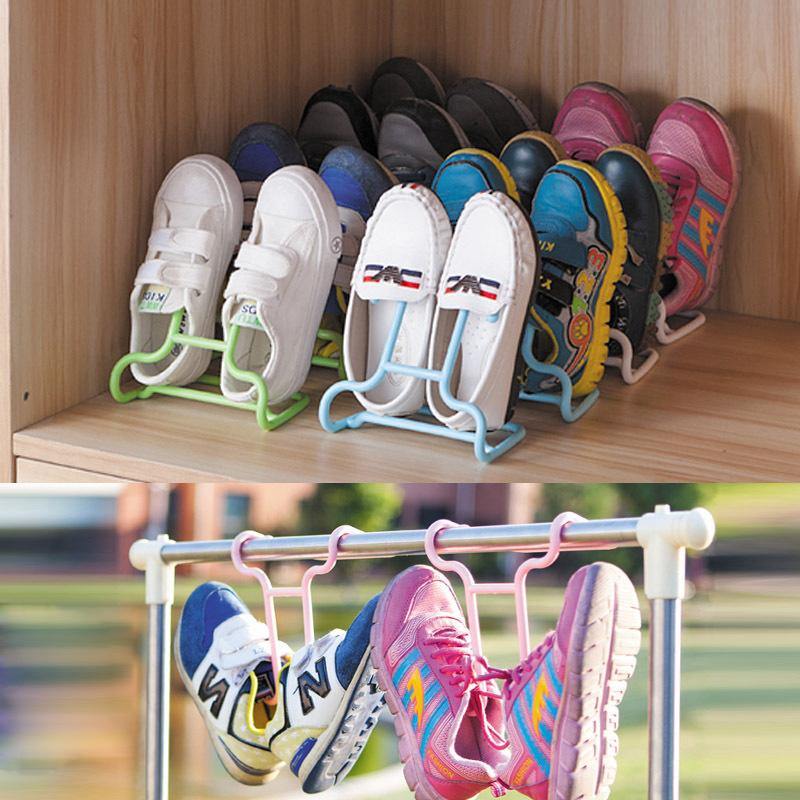 2PCS/Set Multi-function Plastic Children Kids Shoes Hanging Storage Shelf Drying Rack Shoe Rack Stand Hanger Wardrobe Organizer - MRSLM