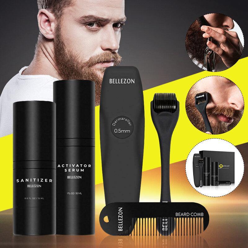 Men Oil Beard Mustache Growth Essential Oil Liquid + Beard Roller + Comb - MRSLM