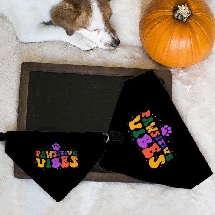 Pawsitive Vibes Pet Bandana Collar - Colorful Text Scarf Collar - Cool Dog Bandana - MRSLM