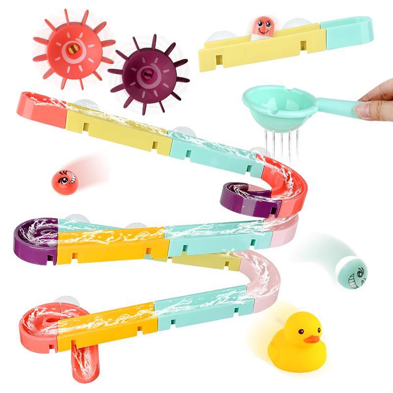 Kids Bath Toys Wall Suction Cup Marble Race Run Track Bathroom Bathtub Baby Play Water Games Toy Kit for Children - MRSLM