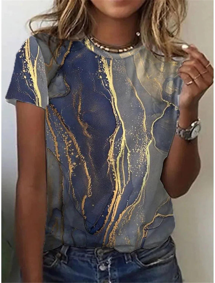 Women's European And American New Abstract Retro Print Short Sleeves - MRSLM