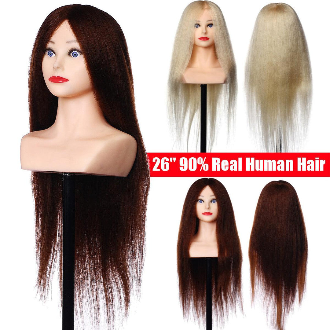 26'' 90% Real Human Hair Mannequin Head Hairdressing Training Head Model Salon - MRSLM
