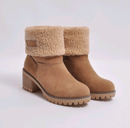 mid-tube thick heel suede snow boots, view 3 - MRSLM