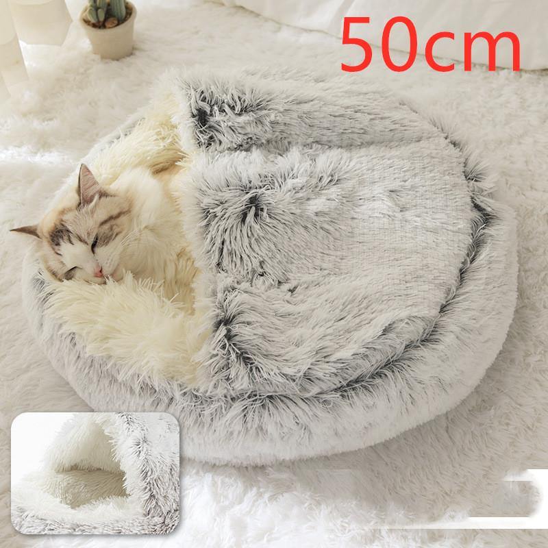 Pet Bed Round Plush Warm Bed House Soft Long Plush Bed 2 In 1 Bed - MRSLM