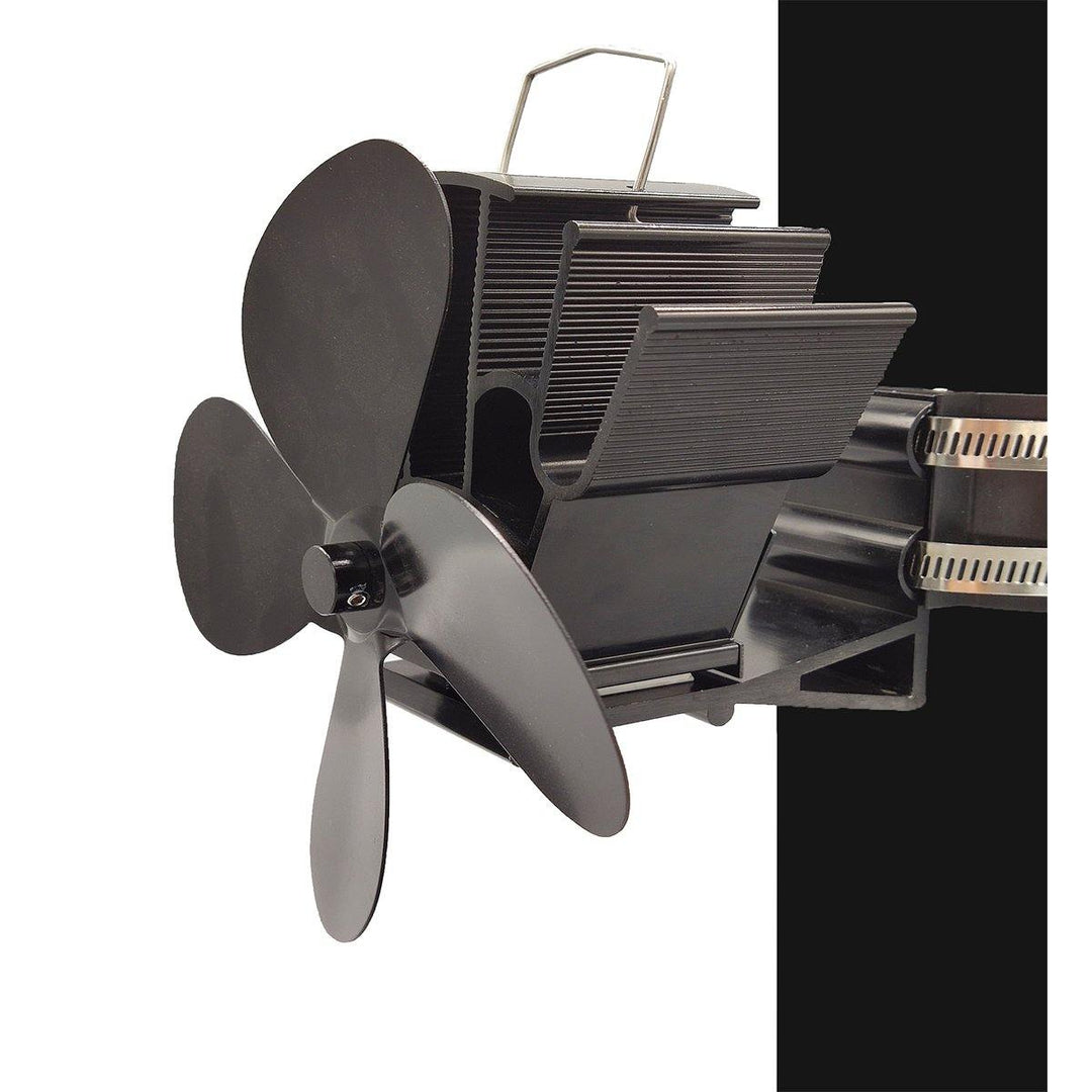 Powered Stove Fan 4 Blade Wood Stove Fans Aluminium Silent Eco-Friendly for Wood Log Burner Fireplace (Black) - MRSLM