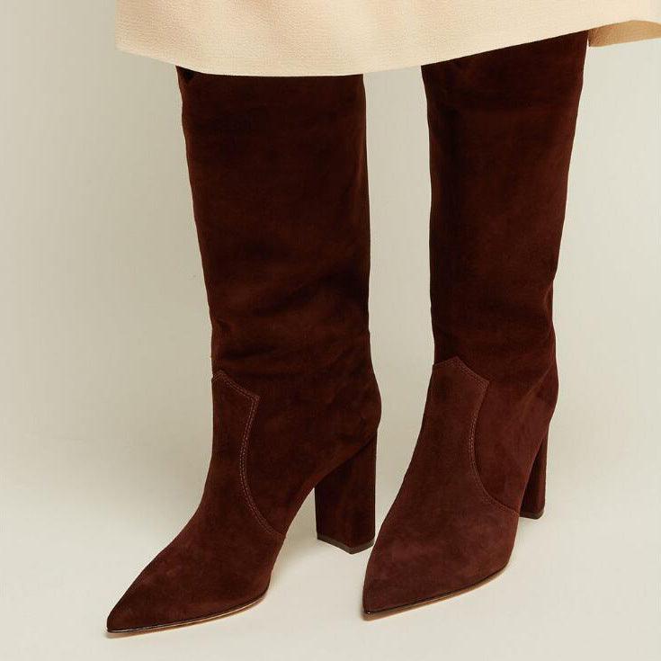 Pointed Toe And Thick Heel One-foot Large Size European And American Women's Knee-length Boots - MRSLM