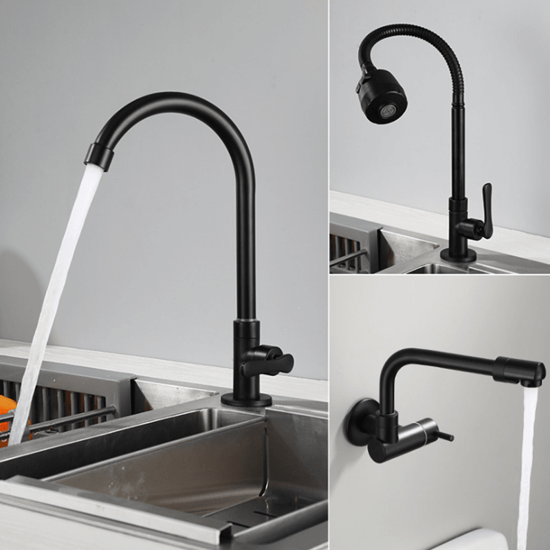 5 Type Brass Kitchen Sink Faucet Single Handle Single Cold Water Tap Wall Mount/Deck Mount 360° Rotate Flexible Spout Faucet - MRSLM