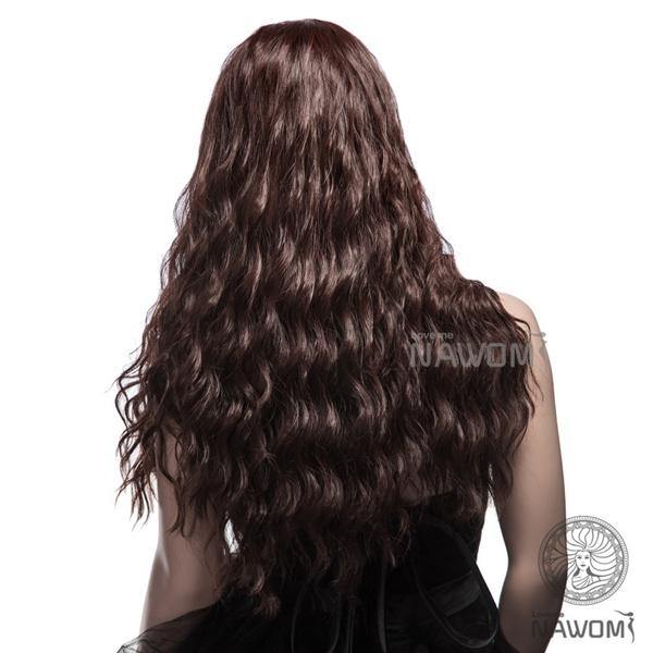 NAVIS Long Curly Brown Synthetic Hair Wig Matt High-Temperature Wavy Side Bang Wigs - MRSLM