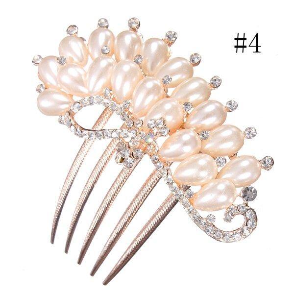 Flower Crystal Rhinestone Pearl Hair Clip Comb Pin Hairpin - MRSLM
