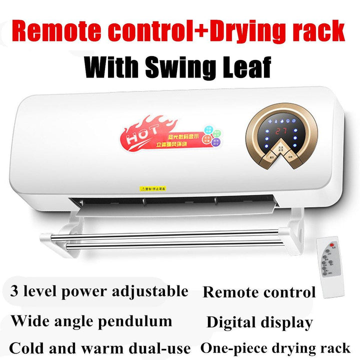 2000W Wall Mounted Remote Air Conditioner Electric Heater PTC 220V ＆ Drying Rack - MRSLM