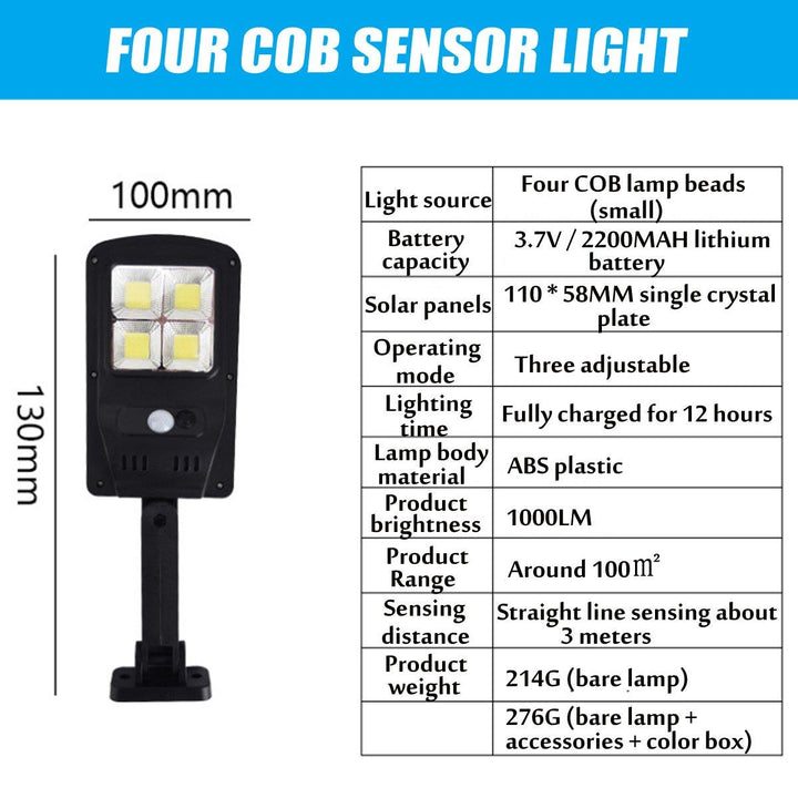 Solar Powered LED COB Street Light PIR Motion Sensor Outdoor Garden Wall Lamp Remote Control - MRSLM