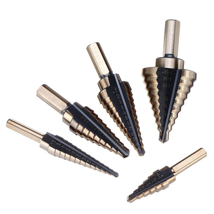 Drillpro 5pcs HSS Step Drill Bit Set Hole Cutter Drilling Tool Multiple Hole 50 Sizes with Aluminum Case - MRSLM