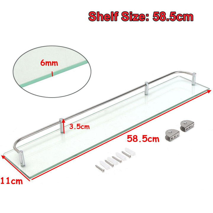 Modern Wall Mount Glass Shelf Rectangular Bathroom Shower Storage Rack Shelf with Rail - MRSLM