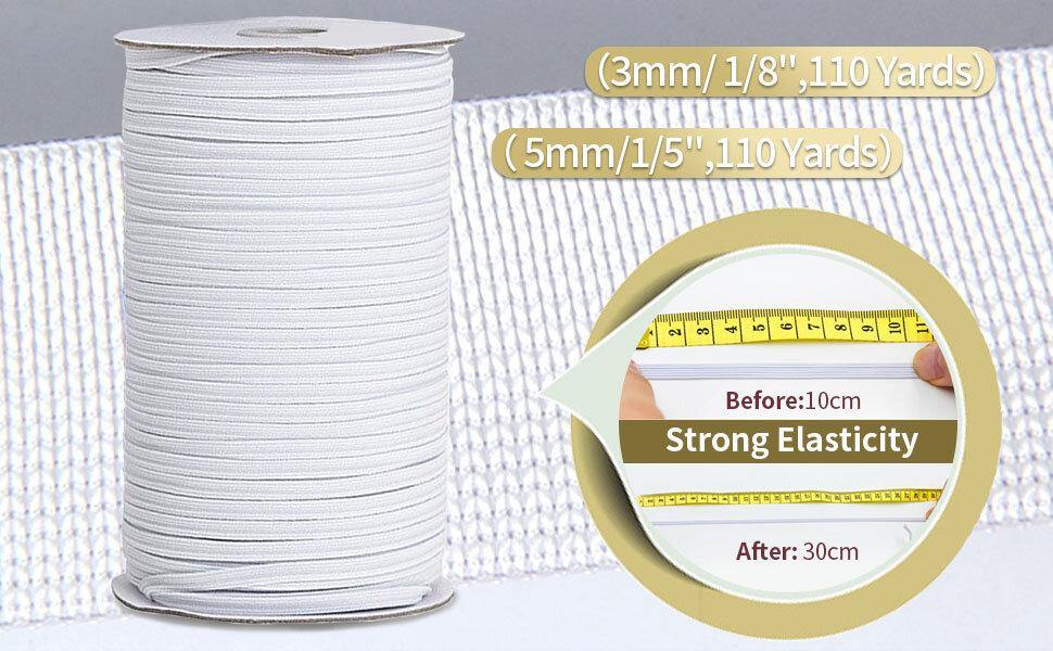 Jeteven 5mm × 100m Wide Eubber Belt Rubber Strong Elastic Flat Belt, Used For Sewing Fortress Knitting "Super Elastic", Used For DIY Sleeves - MRSLM