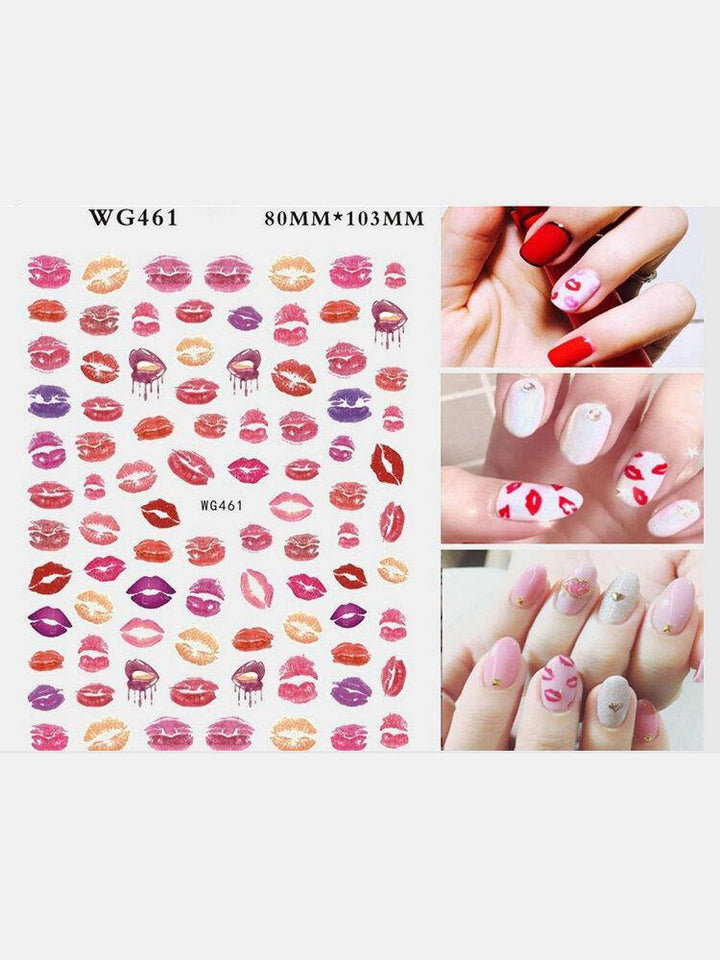 3D Nail Art Stickers Heart Colorful Red Lip Nail Transfer Decals Valentine's Day Tips - MRSLM