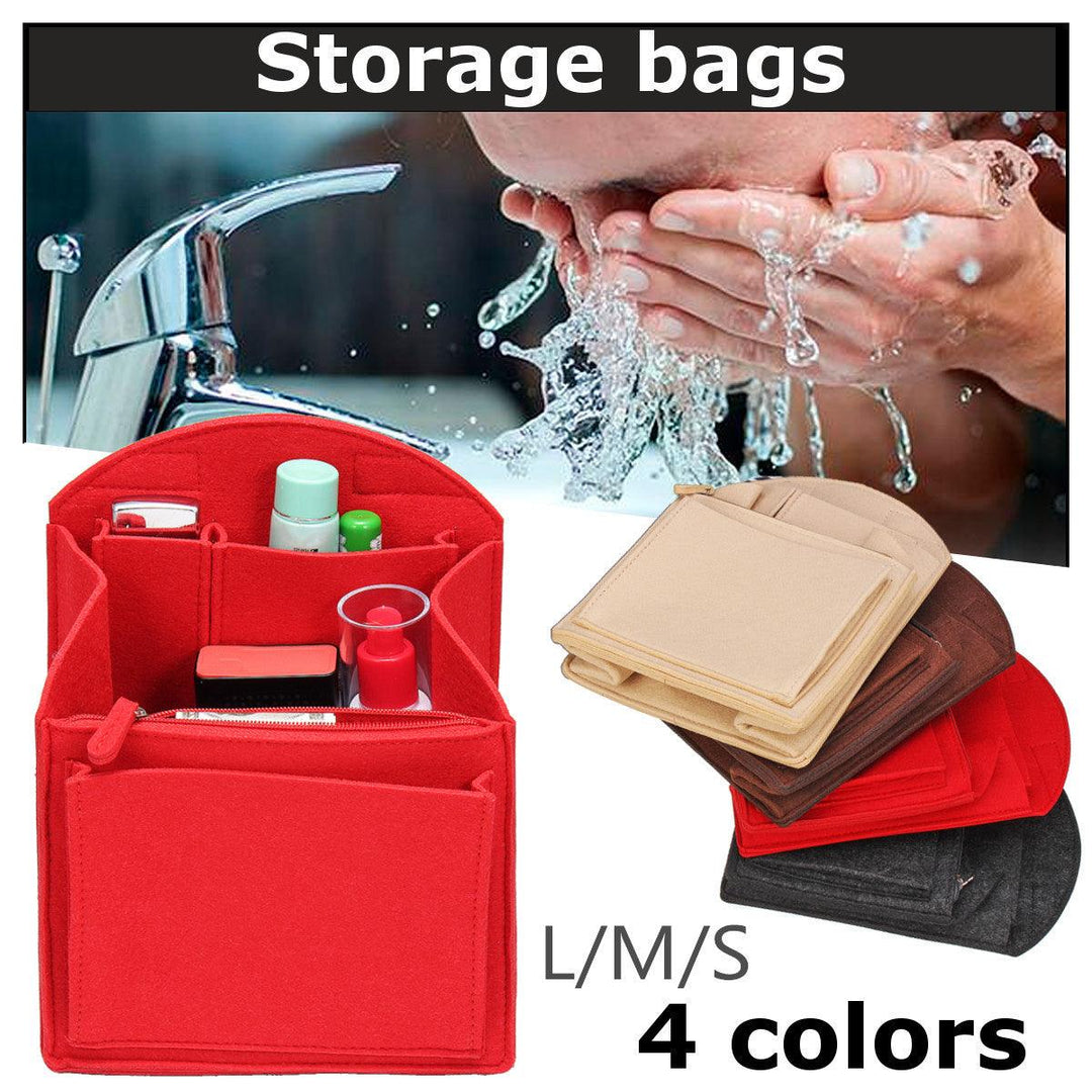 Storage Bag Portable Felt Fabric Purse Handbag Organizer Bag MultiPocket Insert Women - MRSLM