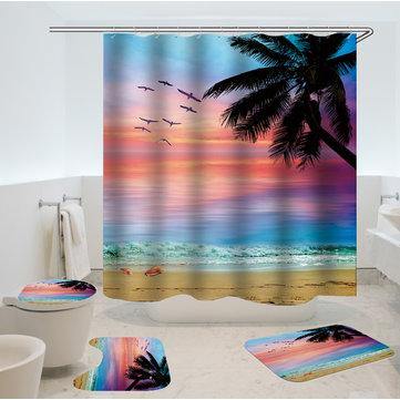 Beach Sunset Style Waterproof Bathroom Shower Curtain Toilet Cover Mat Non-Slip Rug Set for Bathroom Home Hotel - MRSLM